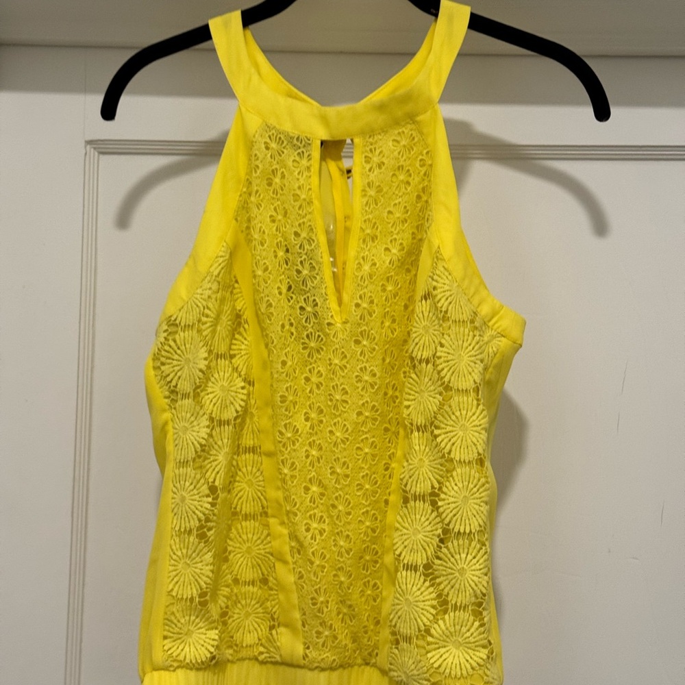 bebe Yellow Floral Lace Tank Top